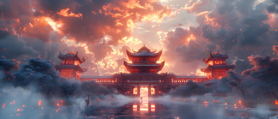 Majestic Temple of Heaven , a traditional Chinese building with a round blue roof, embodies ancient Asian religious architecture	