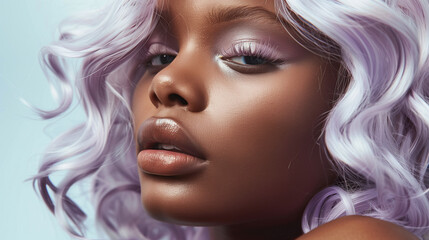 Wall Mural - Black Woman with Make Up and Lilac Hair Style