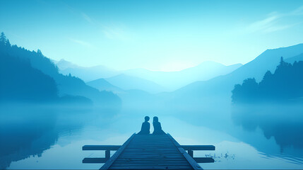 Wall Mural - wooden pier by the lake under the sky
