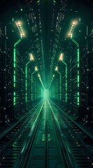Wall Mural - 
Futuristic green-lit corridor, perfect for sci-fi, cyberpunk, and technology-themed content.