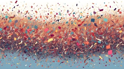 Panorama background with confetti, generative AI art illustration.