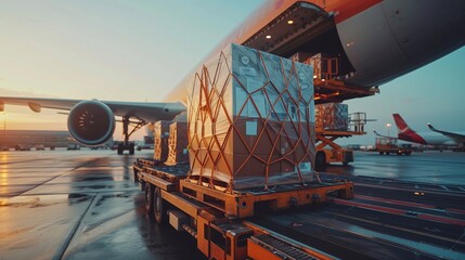 cargo is being prepared for loading into an airplane at the airport. Generative ai