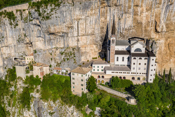 Wall Mural - Aerial View of Madonna della Corona, Cliffside Sanctuary in Italy, Dramatic and Scenic Landscape