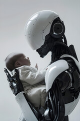 Wall Mural - Futuristic Humanoid Android Comforting Human Baby