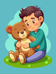 Wall Mural - A heartwarming image of a teddy bear cuddling with a child