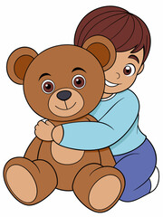 Wall Mural - A heartwarming image of a teddy bear cuddling with a child