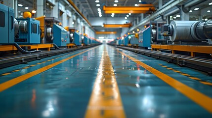 Wall Mural - A factory floor with automated machinery and assembly lines, showcasing modern manufacturing processes List of Art Media Photograph inspired by Spring magazine