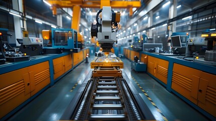 Wall Mural - A factory floor with automated machinery and assembly lines, showcasing modern manufacturing processes List of Art Media Photograph inspired by Spring magazine