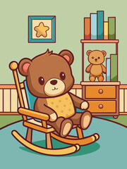 Wall Mural - A teddy bear sitting on a vintage rocking chair in a cozy nursery