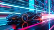 © Bijac - futuristic electric car speeding through neon cyber city at night high tech concept 3d render