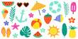 © One Pixel Studio - Cartoon hand drawn summer icons. Set with colourful holiday stickers. Vector illustration