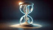 © Dmytriy - Image of a 3D rendering of an hourglass, inside which, instead of sand, is a DNA double helix structure glowing with blue light