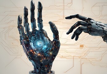 blue hand robot  in abstract background 