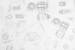© bayurov - paper engineering drawings of industrial parts and mechanisms