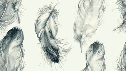 Sticker -   A detailed depiction of a collection of feathers on white paper against a dark backdrop