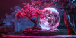 © Ali - Cherry Blossom Sakura Pink Trees in Sphere, Spring Globe Japanese Landscape Illustration, Dreamy Sakura and Wisteria in Crystal Ball Landscape