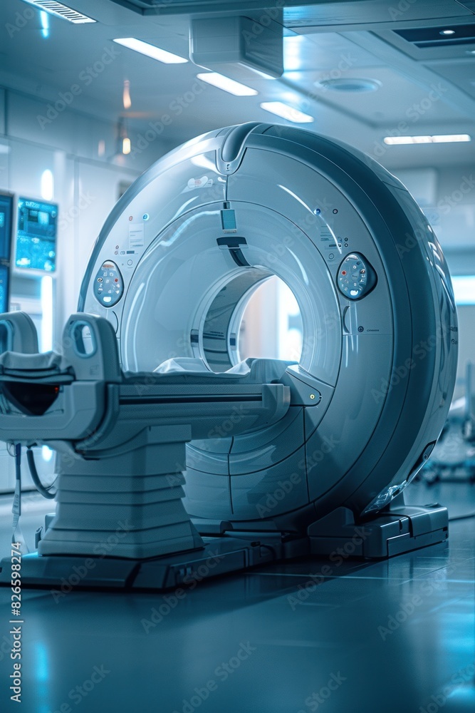 State-of-the-art MRI machine in a spacious, well-lit medical center for ...