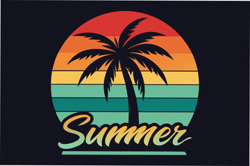 Wall Mural - summer vibes with sea beach t-shirt retro design