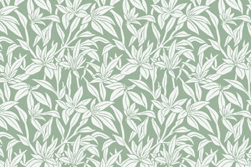 Wall Mural - Toile pattern tapestry. Linocut print. Monochrome botanical pattern background. Created with Generative AI technology.