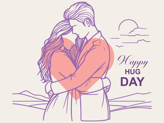 Wall Mural - Happy hug day line art vector illustration