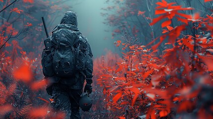 Canvas Print - hunter tracking prey through a dense jungle photographed with infrared photography to reveal hidden trails