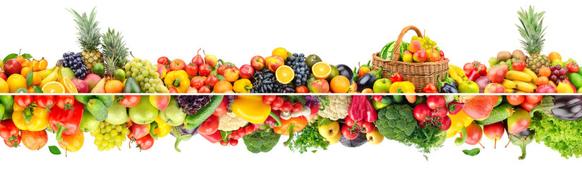 Wall Mural - Collection of fruits, vegetables and berries isolated on white