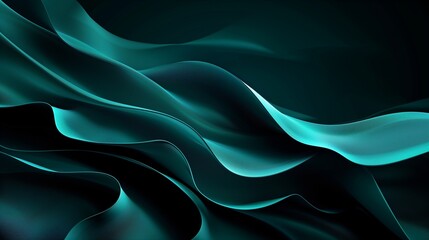 Wall Mural - : A sophisticated dark mesh gradient background flowing from deep black to dark teal, overlaid with a graceful, undulating wave pattern that gives a sense of continuous motion and fluidity.