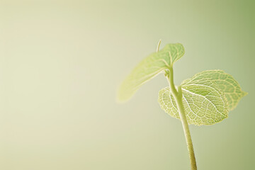 Wall Mural - Close Up of Sunlit Green Leaf with Intricate Veins on Soft Gradient Background