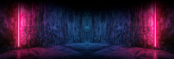 Wall Mural - old concrete wall neon light.