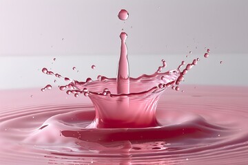 Wall Mural - AI generated illustration of pink liquid splashing above a red surface