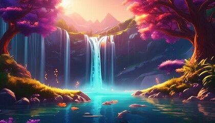 Wall Mural - Q beautiful scenery of a waterfall 