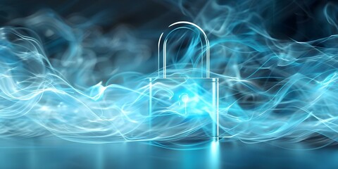 Wall Mural - Electric padlock emitting energy beams symbolizes data security breaches and cyber threats. Concept Cybersecurity Threats, Data Protection, Technology Symbolism