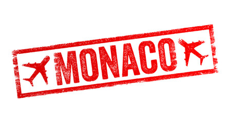 Wall Mural - Monaco - is a sovereign city-state and microstate on the French Riviera, text emblem stamp with airplane