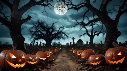 Wall Mural - old cemetery with dirt lane lined with jacks 4k features an a.i. generated video of a night sky with