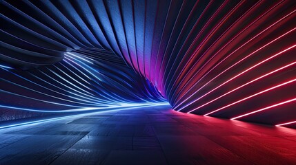Wall Mural - luxury abstract black metal background with blue and red light lines. dark 3d geometric texture illu