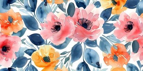 Wall Mural - Floral watercolor pattern seamlessly blending into beautiful background for design projects. Concept Floral Watercolor Pattern, Seamless Design, Beautiful Background, Design Projects,