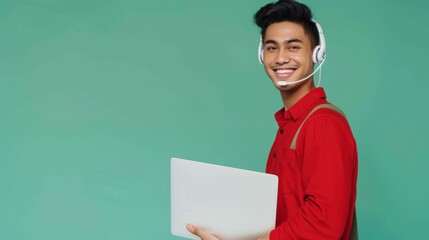 Wall Mural - A Man with Headphones and Laptop