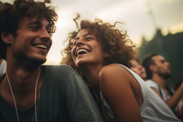 A man and woman are smiling and laughing together