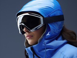 Sticker - A woman wearing a blue jacket and goggles