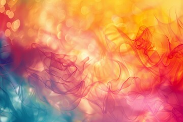 Sticker - Vibrant abstract background featuring waves of colorful smoke and blurred bokeh lights