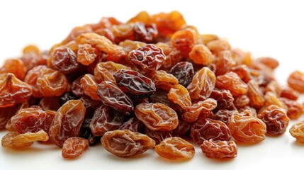 Wall Mural - A pile of dried fruit, including raisins and cranberries, is spread out on a white surface
