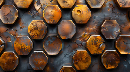 Copper Hexagon: A Close-up of a Shiny and Textured Copper Geometric Shape