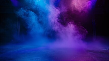 Wall Mural - An empty stage, blue and purple lighting, light smoke.