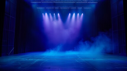 Wall Mural - An empty stage, blue and purple lighting, light smoke.