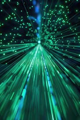 Wall Mural - A green image with a lot of green lines and dots. Scene is futuristic and vibrant