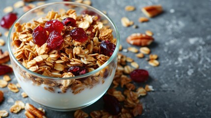 Poster - A bowl of granola with a white liquid in it
