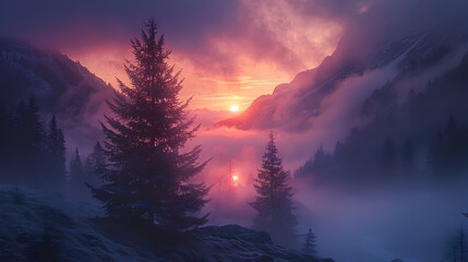 Poster - sunrise in the mountains