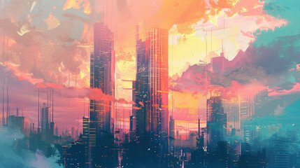 Wall Mural - Sunset in the city