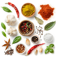 Wall Mural - ingredients stir fried curry ingredients, floating isolated, white background,