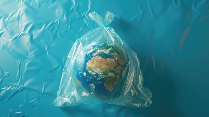 Wall Mural - A plastic bag with the planet earth in it. International Plastic Bag Free Day Generative AI